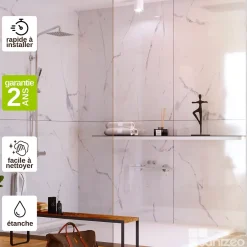 Kit de 2 Panneaux d'Habillage Décoratif Mural Douche, L120xl120x0.4 cm, finition marbre blanc, Mud White KOBERTIN-Kobert-in Outlet