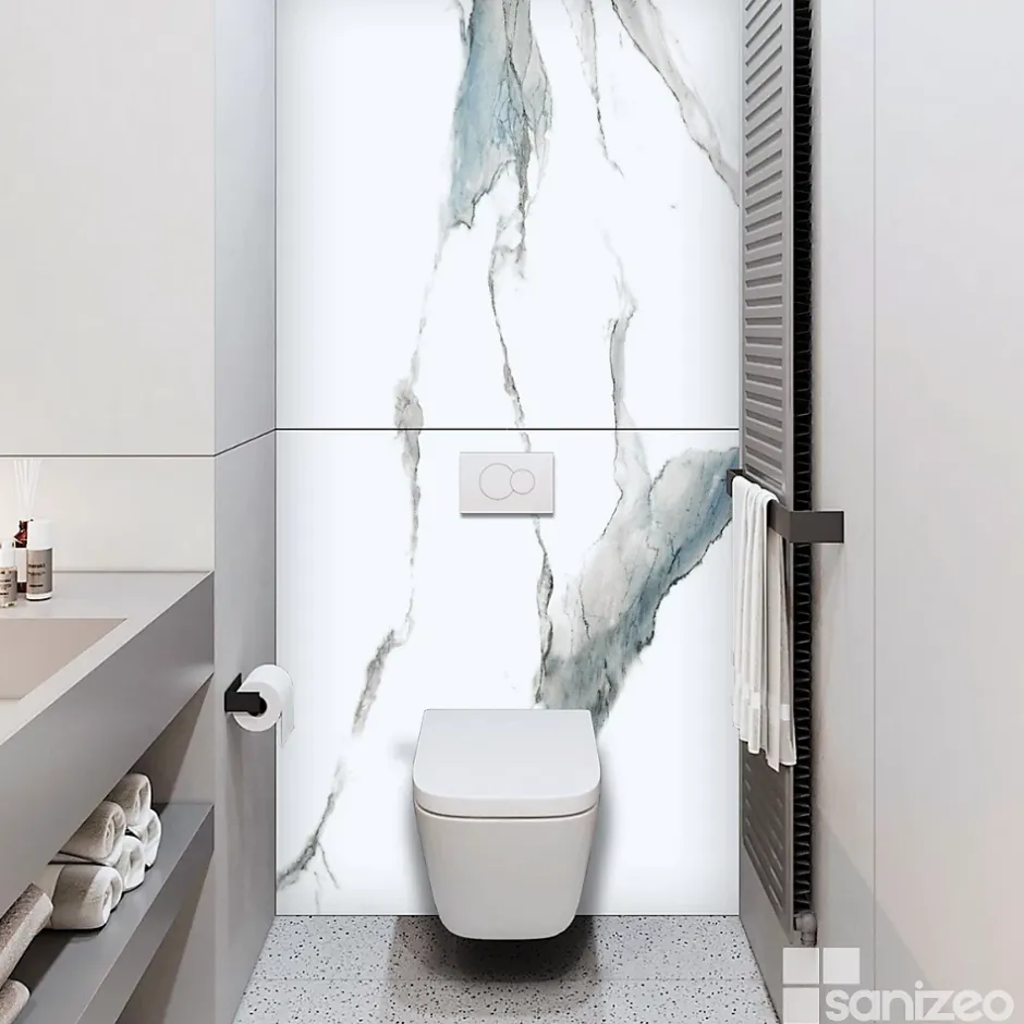 Kobert-in Kit de 2 Panneaux d'Habillage Décoratif Mural Douche, L120xl120x0.4 cm, finition bleu, Calacatta BLUE KOBERTIN