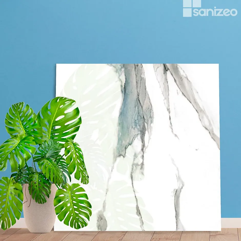 Kobert-in Kit de 2 Panneaux d'Habillage Décoratif Mural Douche, L120xl120x0.4 cm, finition bleu, Calacatta BLUE KOBERTIN