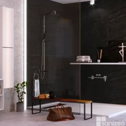 Kobert-in Kit de 2 Panneaux d'Habillage Décoratif Mural Douche, L120xl120x0.4 cm, finition finition pierre noire, Manson KOBERTIN