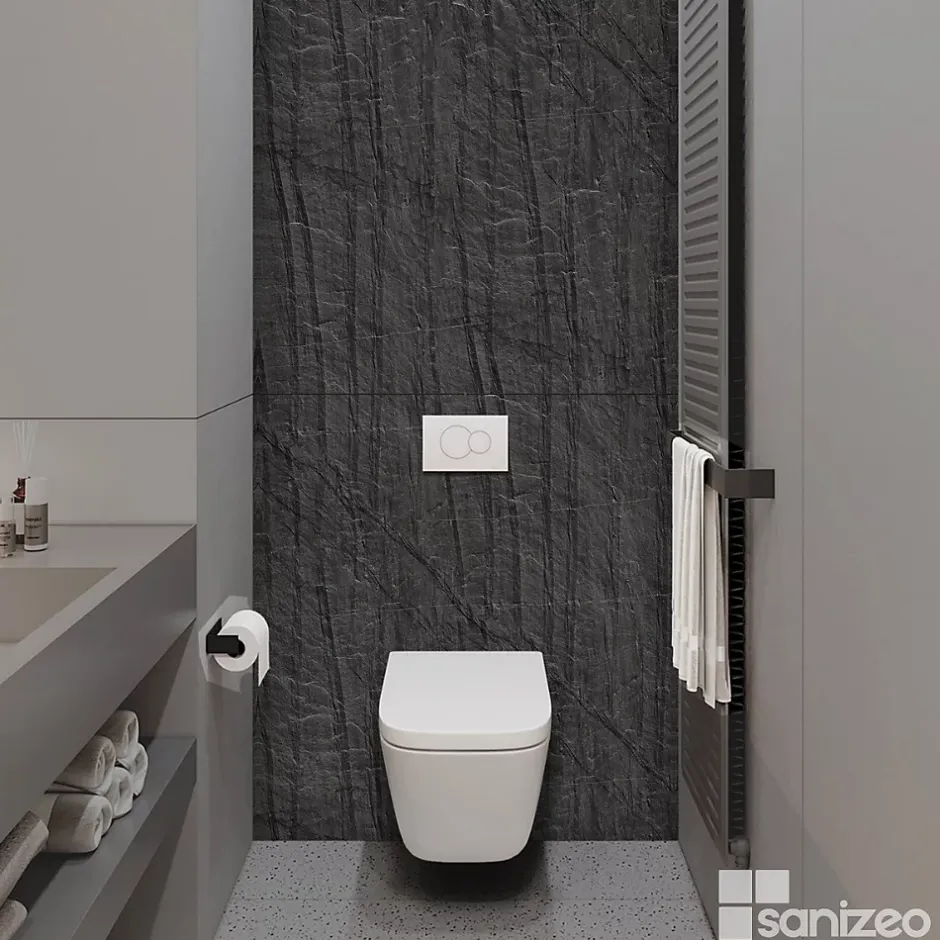 Kobert-in Kit de 2 Panneaux d'Habillage Décoratif Mural Douche, L120xl120x0.4 cm, finition finition pierre noire, Manson KOBERTIN