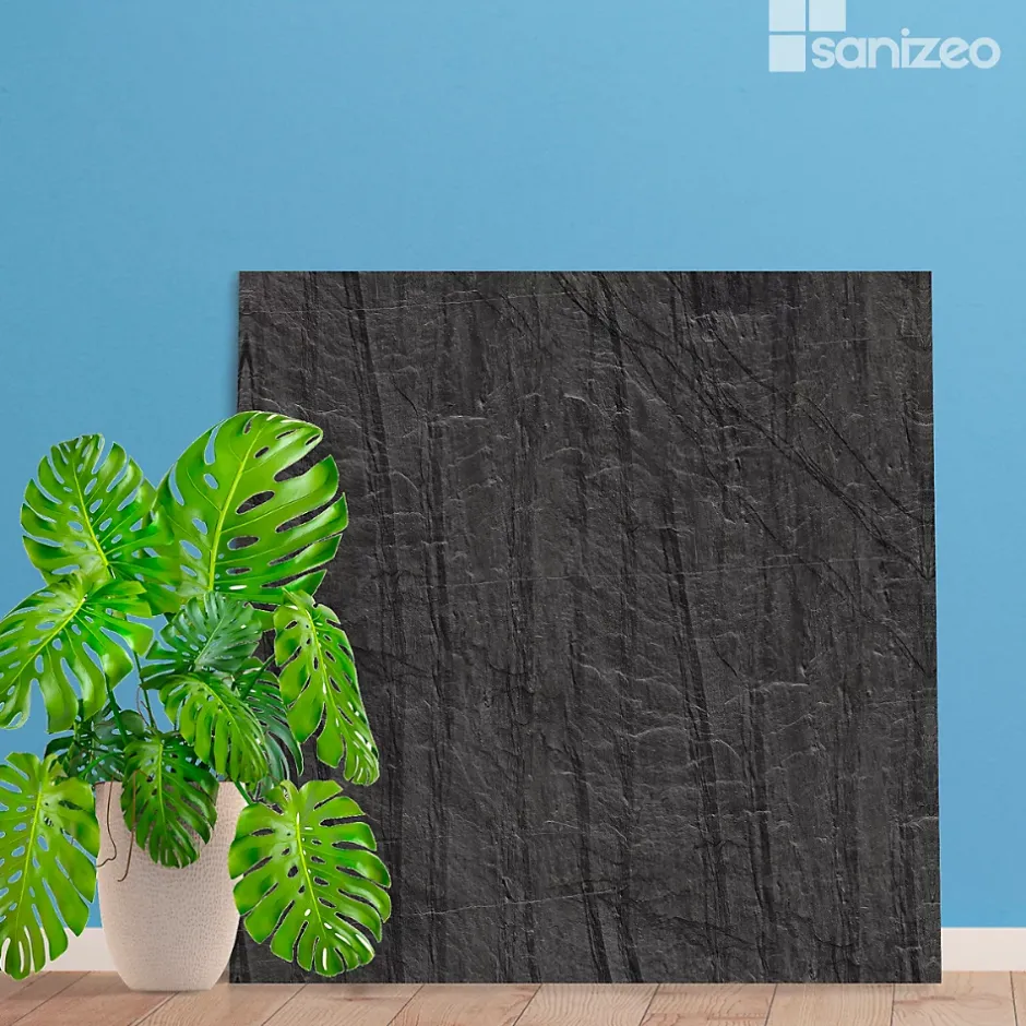 Kobert-in Kit de 2 Panneaux d'Habillage Décoratif Mural Douche, L120xl120x0.4 cm, finition finition pierre noire, Manson KOBERTIN