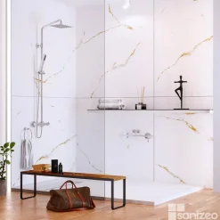 Kit de 2 Panneaux d'Habillage Décoratif Mural Douche, L120xl120x0.4 cm, finition doré, Calacatta GOLD KOBERTIN-Kobert-in New