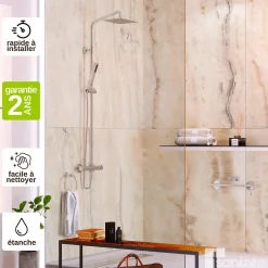 Kobert-in Kit de 2 Panneaux d'Habillage Décoratif Mural Douche, L120xl120x0.4 cm, finition marbre beige, Sabana KOBERTIN