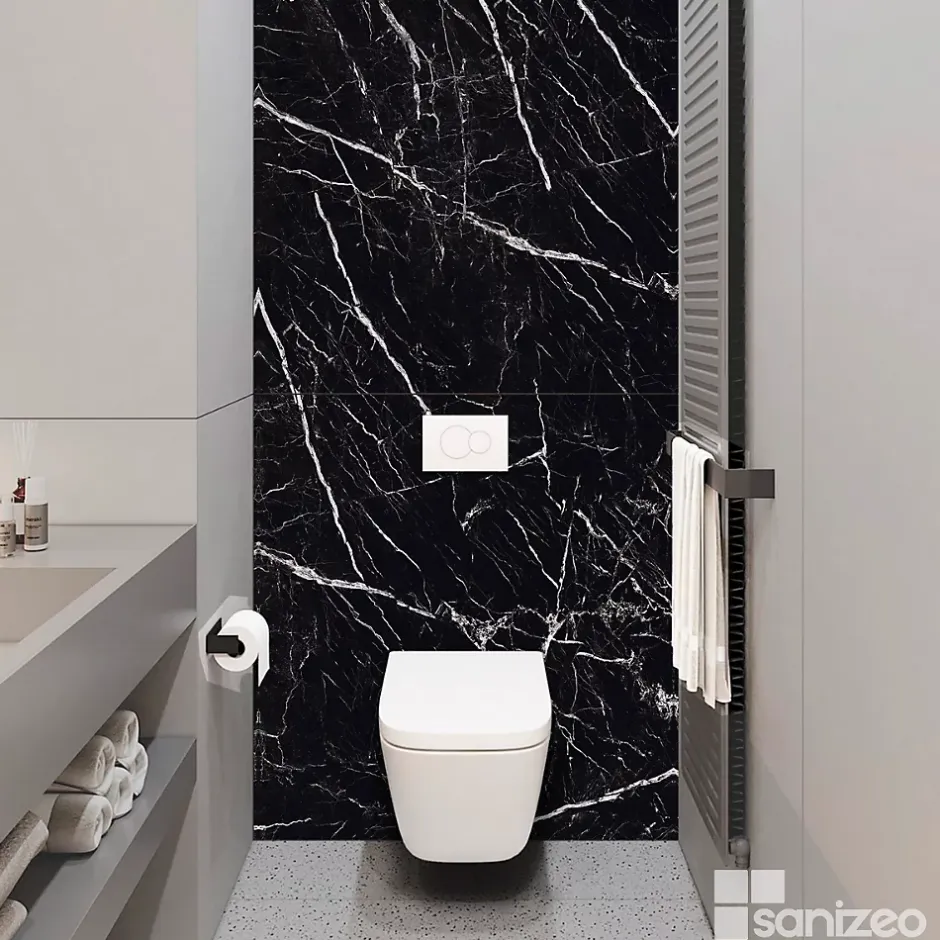 Kit de 2 Panneaux d'Habillage Décoratif Mural Douche, L120xl120x0.4 cm, finition marbre noir, Infinite Black KOBERTIN-Kobert-in