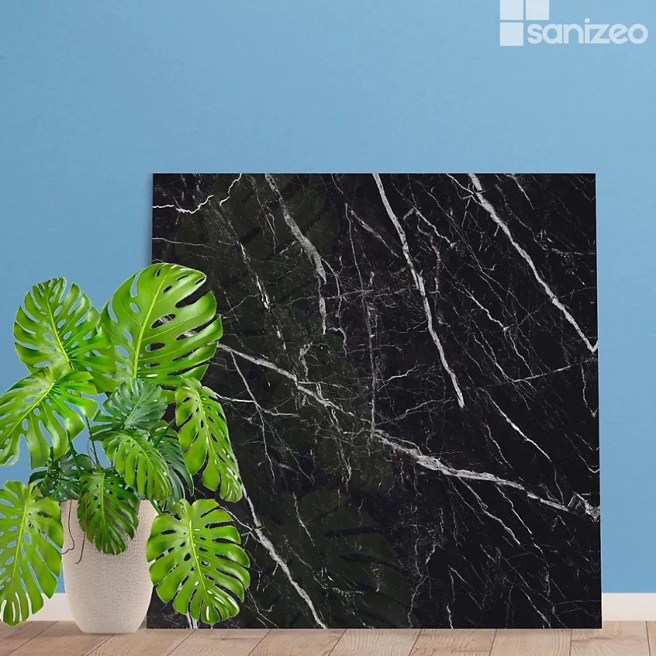 Kit de 2 Panneaux d'Habillage Décoratif Mural Douche, L120xl120x0.4 cm, finition marbre noir, Infinite Black KOBERTIN-Kobert-in