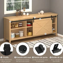 Homcom Kit de porte coulissante compatible porte ép. 35-45/40-45 mm longueur totale rail 2 m charge max. 20 Kg acier au carbone noir