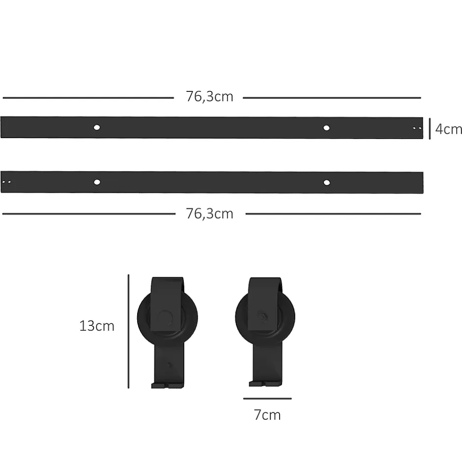 Homcom Kit de porte coulissante compatible porte ép. 40-55 mm longueur rail 1,52 m charge max. 90 Kg acier au carbone noir
