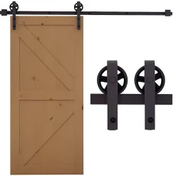 Kit de porte coulissante compatible porte ép. 35-45 ou 40-45 mm longueur rail 1,83 m charge max. 100 Kg acier brun-Homcom Sale
