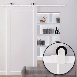 Homcom Kit de porte coulissante compatibilité porte épaisseur 35-45 ou 40-45 mm longueur rail 1,83 m charge max. 100 Kg acier blanc