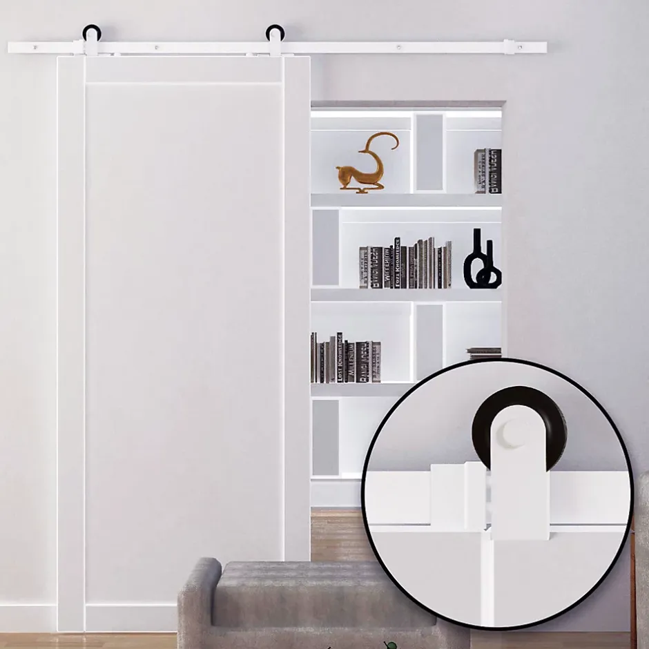 Homcom Kit de porte coulissante compatibilité porte épaisseur 35-45 ou 40-45 mm longueur rail 1,83 m charge max. 100 Kg acier blanc