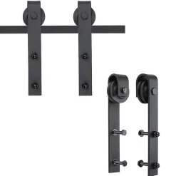 Kit de porte coulissante compatibilité porte d'une épaisseur de 35-45 mm et largeur max. 1 m charge max. 100 Kg acier brun foncé-Homcom Discount