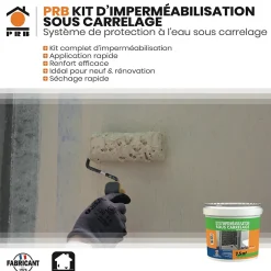 Kit dImperméabilisation Sous Carrelage - Primaire 1kg, Résine 6kg, Bande dArmature SEBS 10m - Kit Complet Étanchéité Sols et Murs-Prb Outlet
