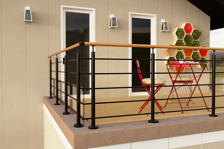 Kit garde corps à plat Oxalis noir 2m effet chêne-Alumin'home Hot