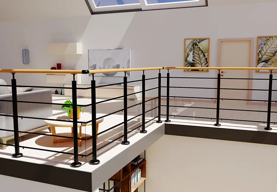 Kit garde corps à plat Oxalis noir 2m effet chêne-Alumin'home Hot