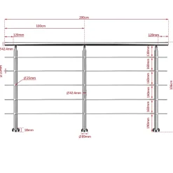 Kit garde corps en acier inoxydable a 5 traverses Longueur 120 cm Balustrade a fixation a plat pour terrasse ou escalier-Saniland Online