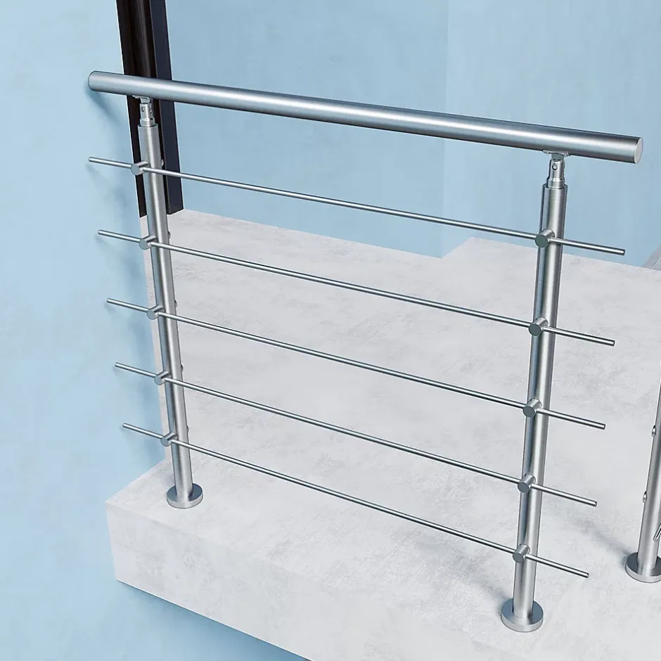 Kit garde corps en acier inoxydable a 5 traverses Longueur 100 cm Balustrade a fixation a plat pour terrasse ou escalier-Saniland Online