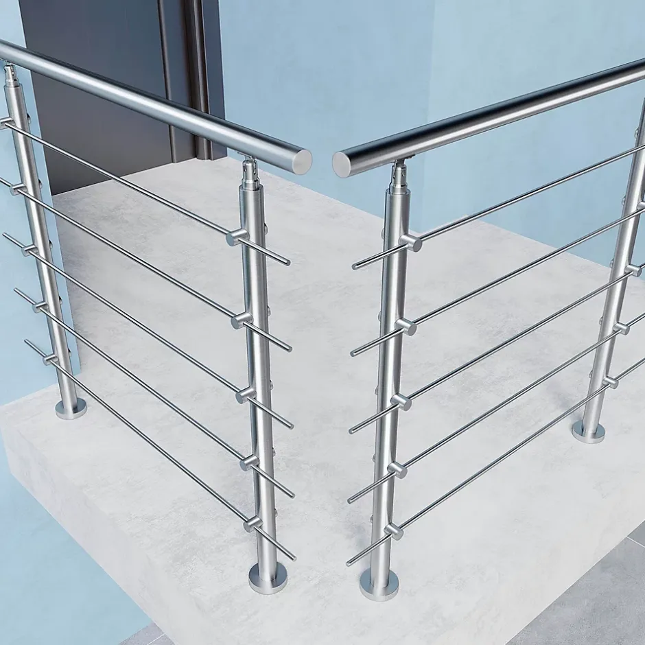 Kit garde corps en acier inoxydable a 5 traverses Longueur 100 cm Balustrade a fixation a plat pour terrasse ou escalier-Saniland Online