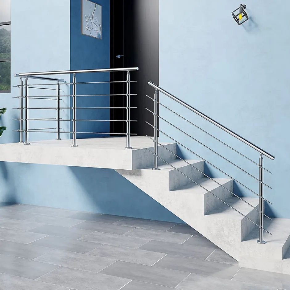 Kit garde corps en acier inoxydable a 5 traverses Longueur 100 cm Balustrade a fixation a plat pour terrasse ou escalier-Saniland Online