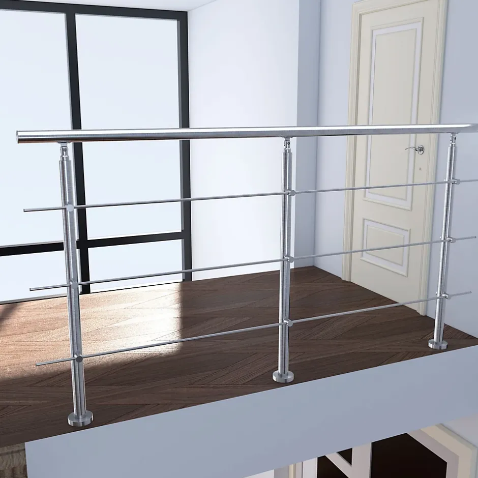 Saniland Kit garde corps en acier inoxydable a 3 traverses Longueur 150 cm Balustrade a fixation a plat pour terrasse ou escalier