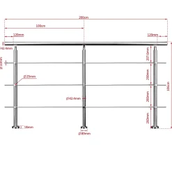 Saniland Kit garde corps en acier inoxydable a 3 traverses Longueur 150 cm Balustrade a fixation a plat pour terrasse ou escalier