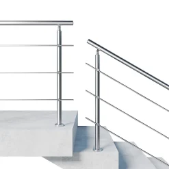 AICA Sanitaire Kit garde-corps 3 barres rondes 2m Acier Inox 201 Argent - Installation verticale - Usage intérieur et extérieur