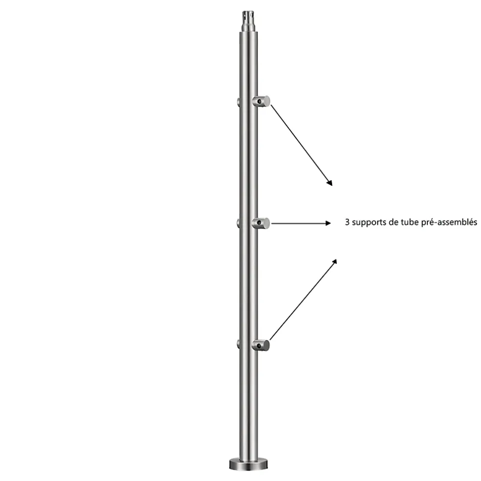 AICA Sanitaire Kit garde-corps 3 barres rondes 2m Acier Inox 201 Argent - Installation verticale - Usage intérieur et extérieur