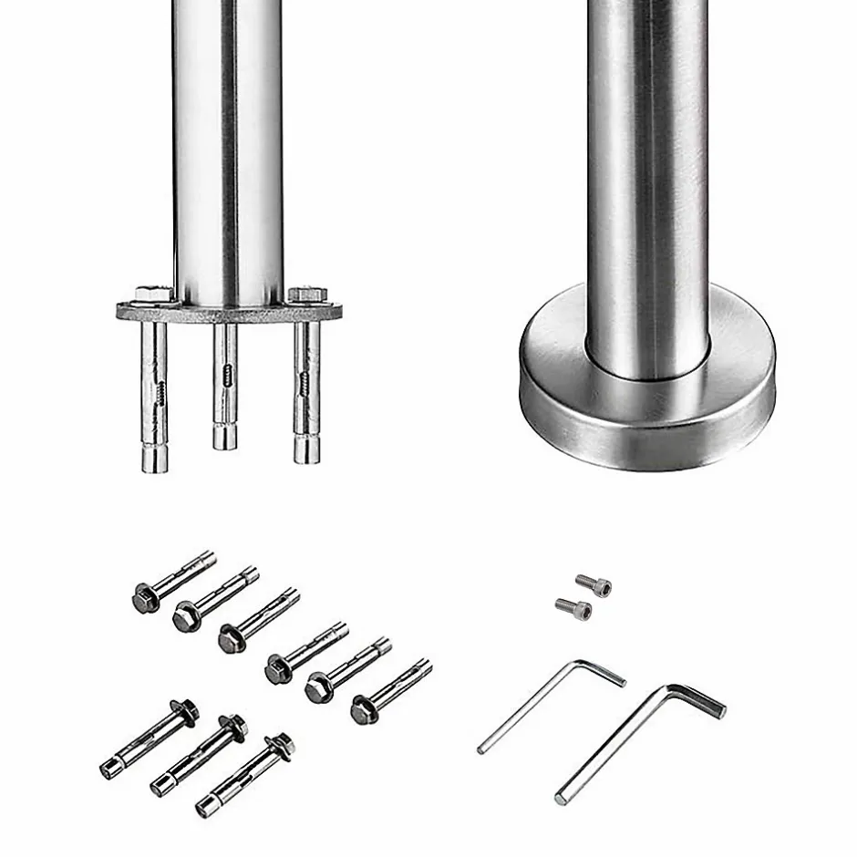 AICA Sanitaire Kit garde-corps 3 barres rondes 2m Acier Inox 201 Argent - Installation verticale - Usage intérieur et extérieur