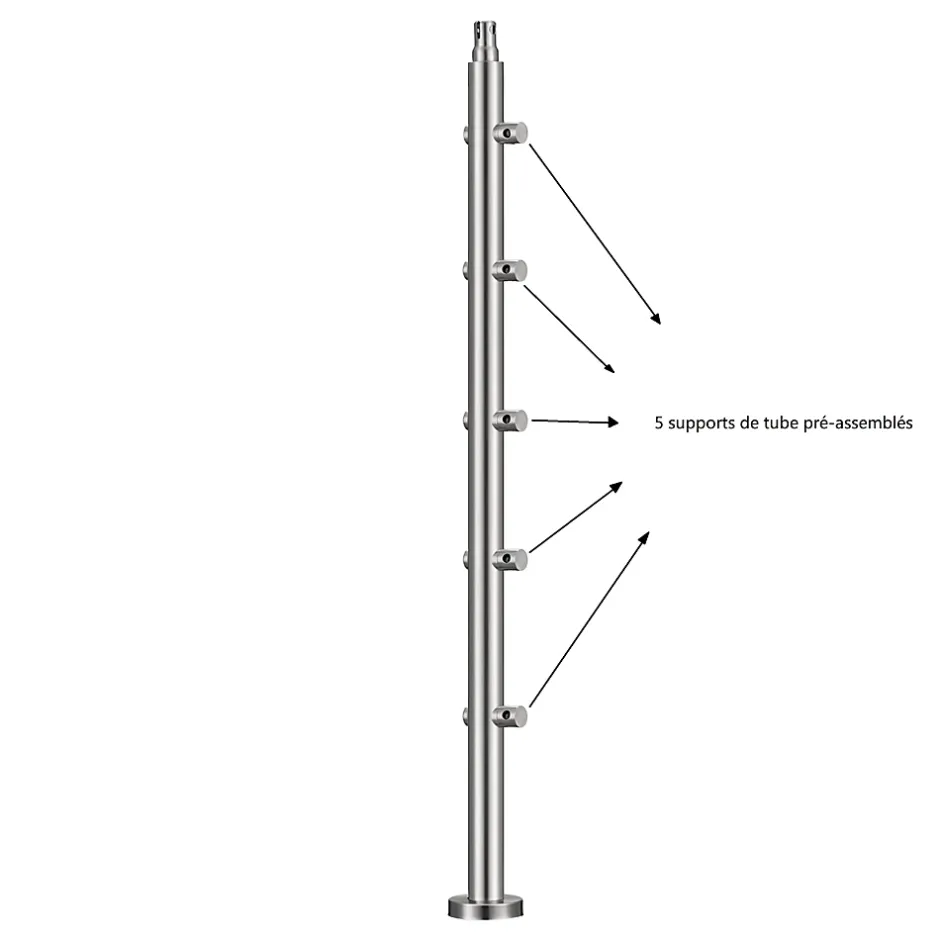 Kit garde-corps 5 barres rondes 80cm Acier Inox 201 Argent - Installation verticale - Usage intérieur et extérieur-AICA Sanitaire Discount