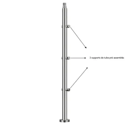 Kit garde-corps 3 barres rondes 1m Acier Inox 201 Argent - Installation verticale - Usage intérieur et extérieur-AICA Sanitaire Clearance