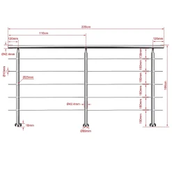 AICA Sanitaire Kit garde-corps 5 barres rondes 2.2m Acier Inox 201 Argent - Installation verticale - Usage intérieur et extérieur