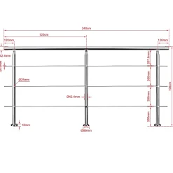 AICA Sanitaire Kit garde-corps 3 barres rondes 2.4 m Acier Inox 201 Argent - Installation verticale - Usage intérieur et extérieur