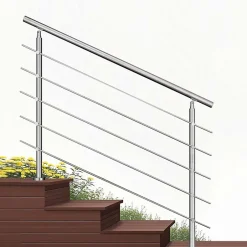 AICA Sanitaire Kit garde-corps 5 barres rondes 1.8m Acier Inox 201 Argent - Installation verticale - Usage intérieur et extérieur