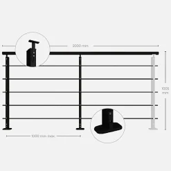 Kit garde-corps aluminium noir 2m pose à plat, Initio-Kordo Hot