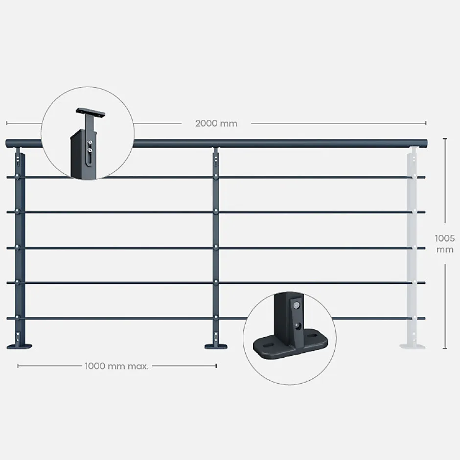 Kordo Kit garde-corps aluminium gris anthracite 2m pose à plat, Initio