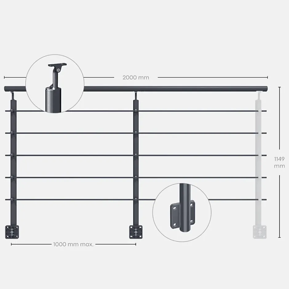 Kordo Kit garde-corps aluminium gris anthracite 2m pose latérale, Opalu