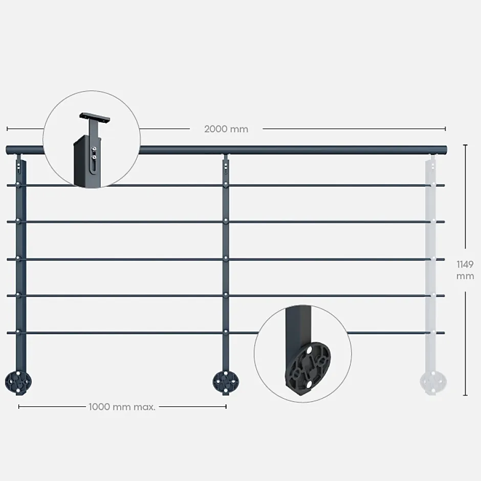 Kordo Kit garde-corps aluminium gris anthracite 2m pose latérale, Initio