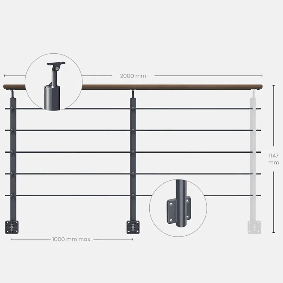 Kordo Kit garde-corps anthracite avec main courante Kebony 2m pose en applique, Opalu