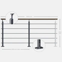 Kit garde-corps anthracite avec main courante Kebony 2m pose à plat, Opalu-Kordo Sale