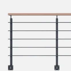 Kit garde-corps anthracite avec main courante hêtre 2m pose en applique, Opalu-Kordo New