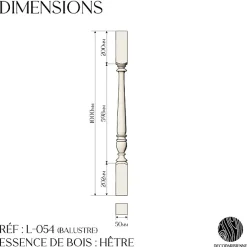 Decoparisienne Kit garde-corps bois massif tourné - Longueur 1200mm