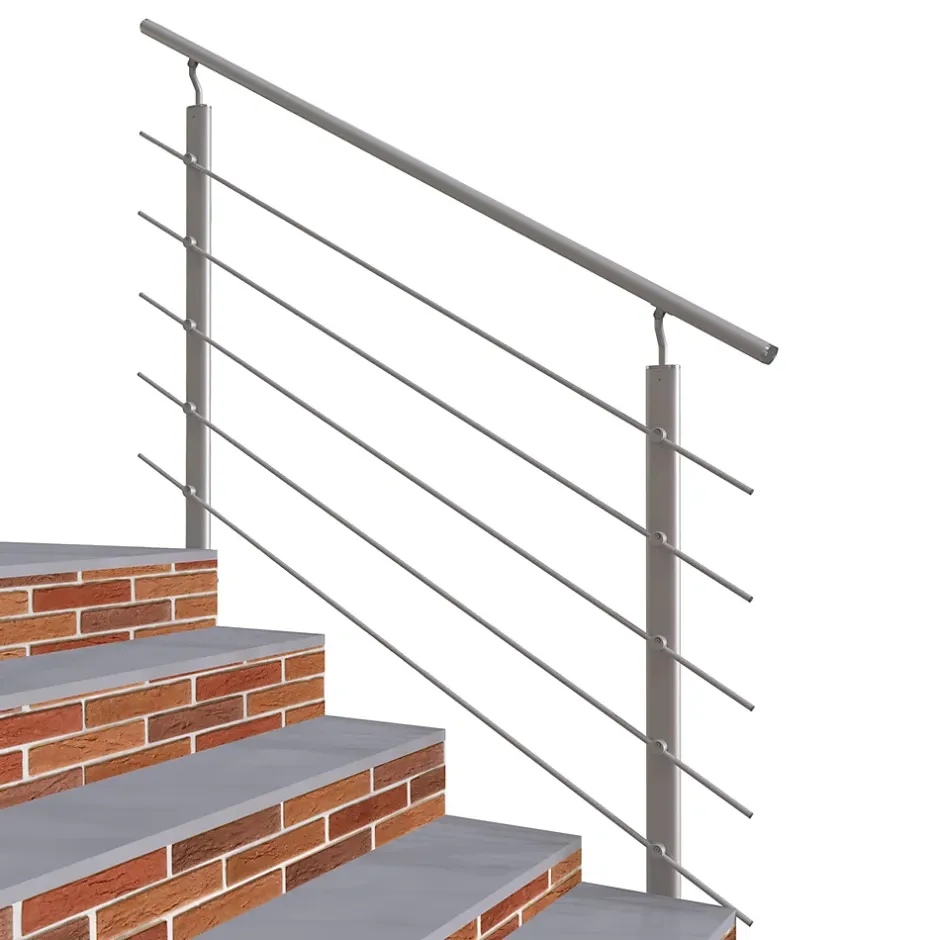 AICA Sanitaire Kit Garde-corps 1.5m alu argent avec 5 traverses et main courante - Pose suspendue et latérale - Intérieur et extérieur