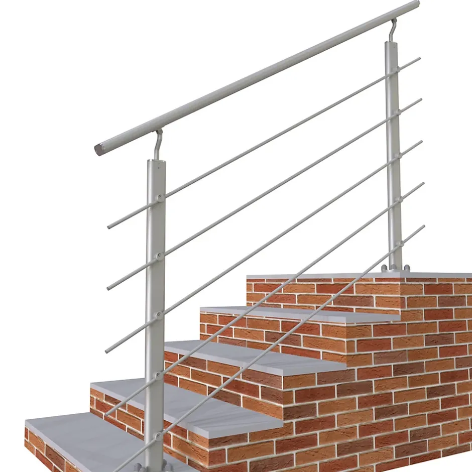 Kit Garde-corps 1.5m alu argent avec 5 traverses et main courante - Pose verticale à plat - Intérieur et extérieur-AICA Sanitaire Clearance
