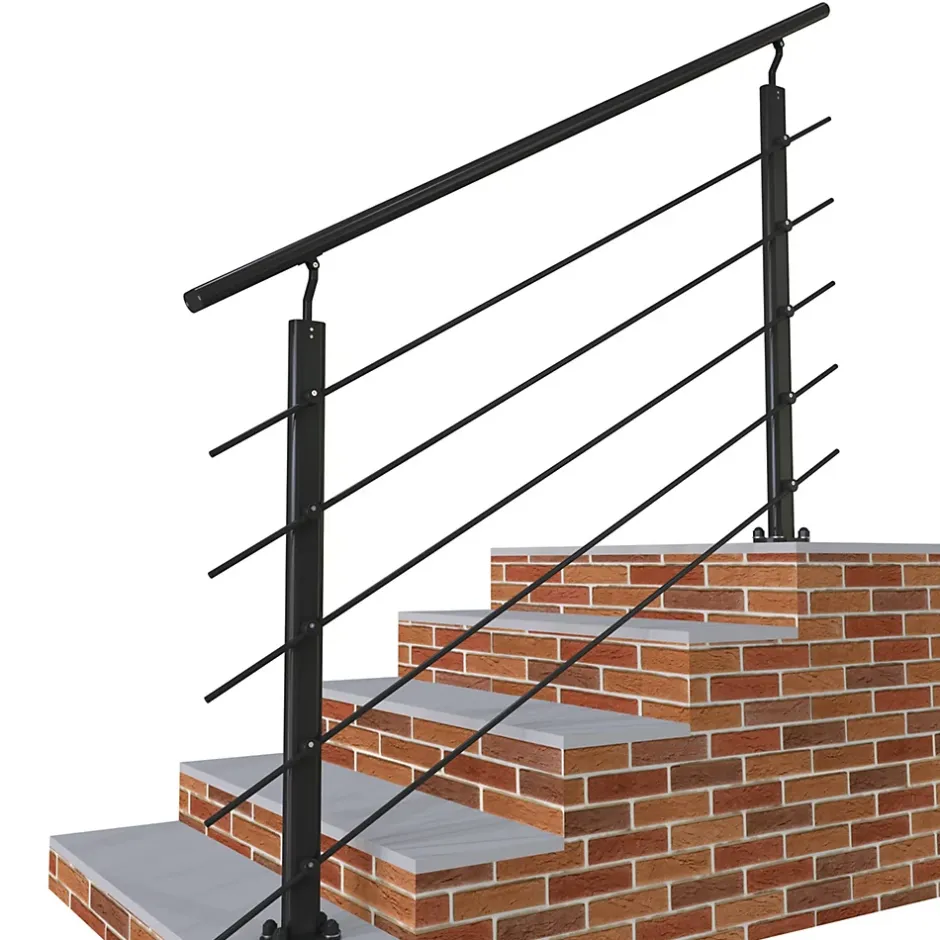 Kit Garde-corps 1.5m alu noir avec 5 traverses et main courante - Pose verticale à plat - Intérieur et extérieur-AICA Sanitaire Hot