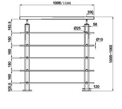 Kit Garde-corps 1.5m alu noir avec 5 traverses et main courante - Pose verticale à plat - Intérieur et extérieur-AICA Sanitaire Hot