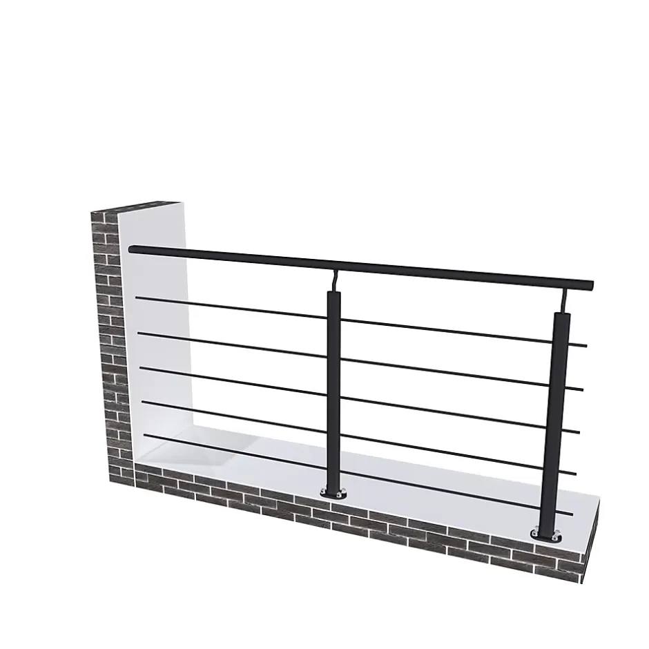 Kit Garde-corps 2m avec raccords muraux - Alu NOIR - Pose verticale à plat - Pour usage intérieur et extérieur-AICA Sanitaire Hot