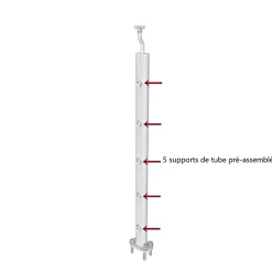 AICA Sanitaire Kit Garde-corps 2m avec raccords muraux - Alu ARGENT - Pose verticale à plat - Pour usage intérieur et extérieur