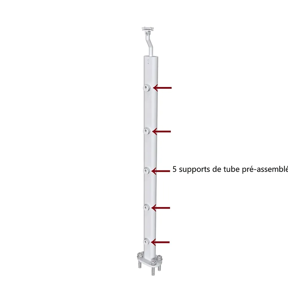 AICA Sanitaire Kit Garde-corps 2m avec raccords muraux - Alu ARGENT - Pose verticale à plat - Pour usage intérieur et extérieur