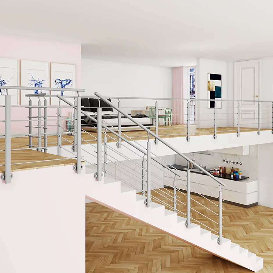 Kit Garde-corps 2ml garde-corps avec 5 traverses fixation latérale en aluminium Gris mat-Saniland