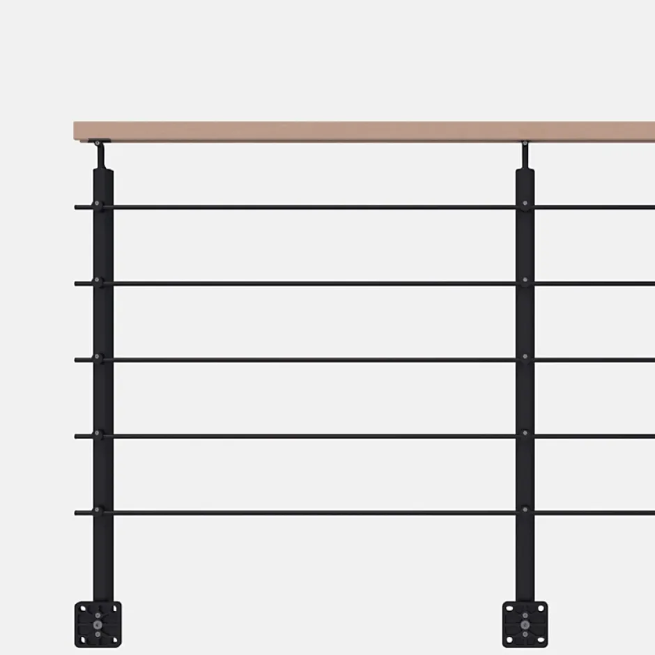 Kit garde-corps noir avec main courante hêtre 2m pose en applique, Opalu-Kordo